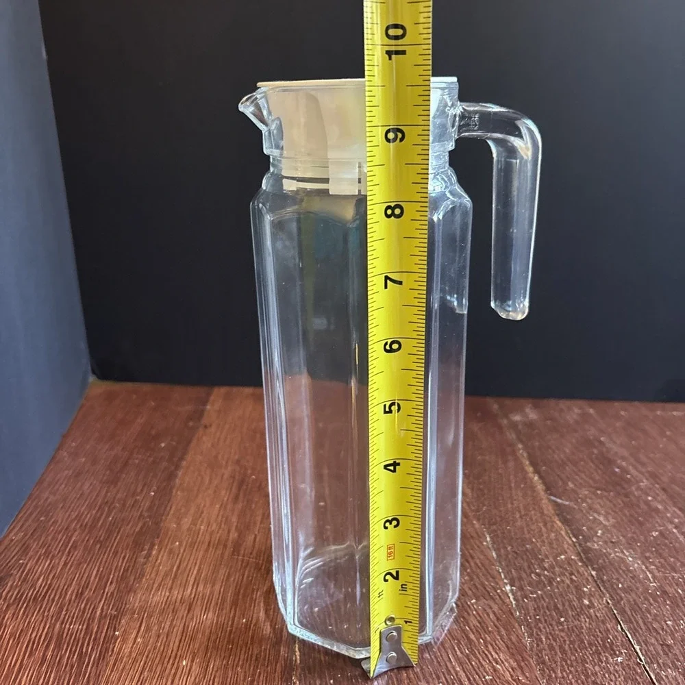 VTG  ARC France Skinny 8 Sided Octagonal Clear Glass Refrigerator Pitcher w/ Lid